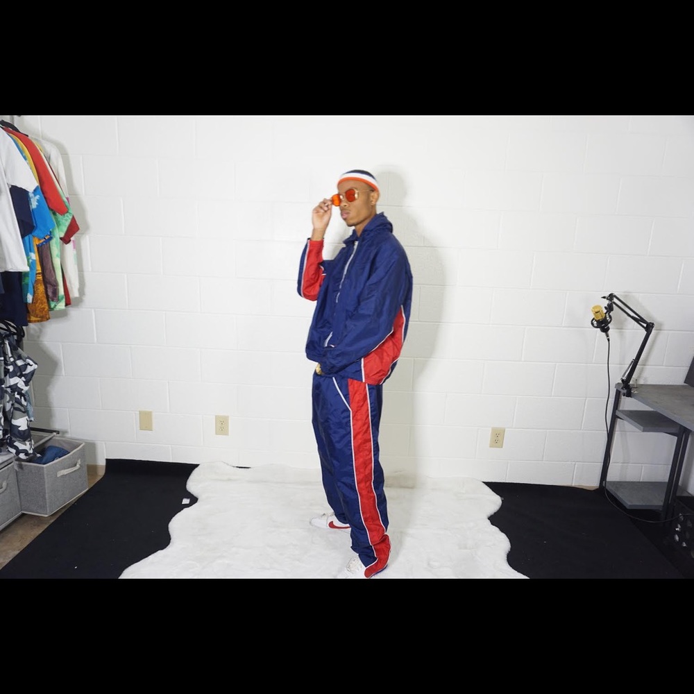90s Red and Blue track suit with white trim